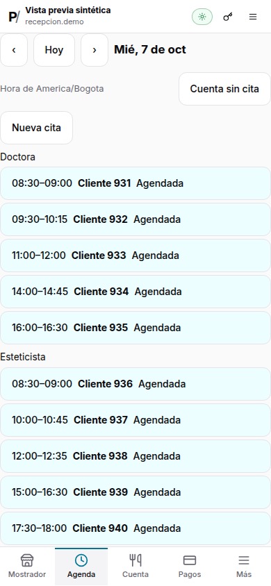 Agenda del día por profesional en el celular